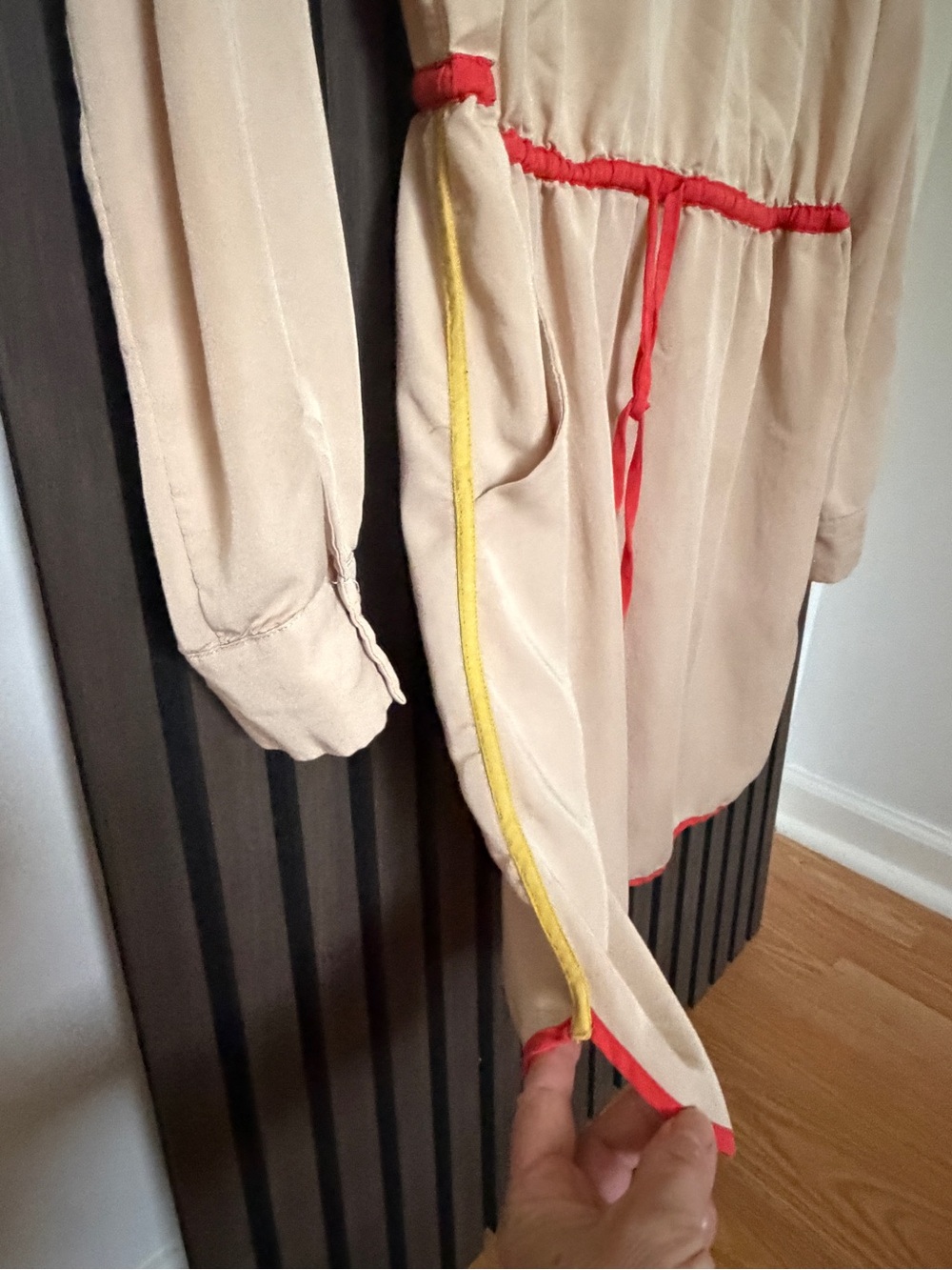 Kensie Utility Safari Shirt Dress Beige Neon Trim Roll Tab Sleeves Size S - Picture 6 of 14